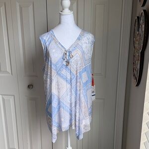 Hearts of Palm Blue and Cream Patterned Blouse